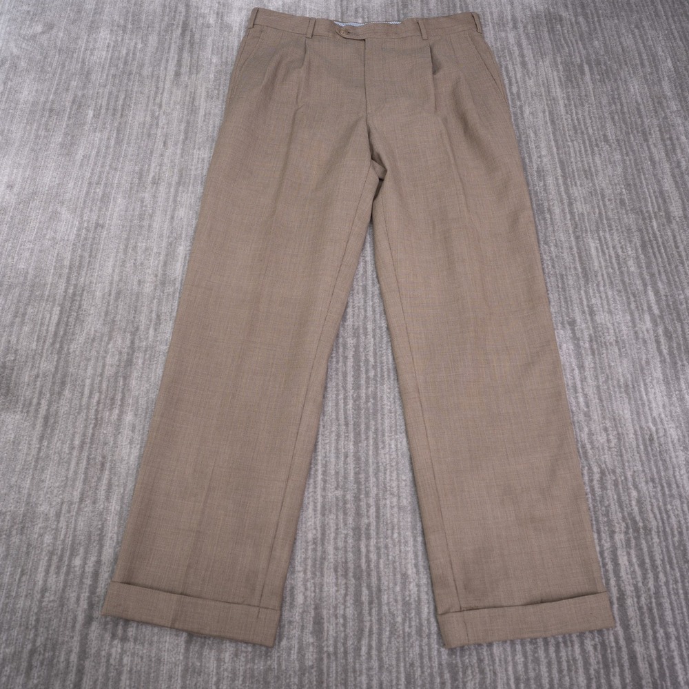 Kirkland Signature Dress Pants Mens 36x32 Brown Good Wool Pleated Cuffed